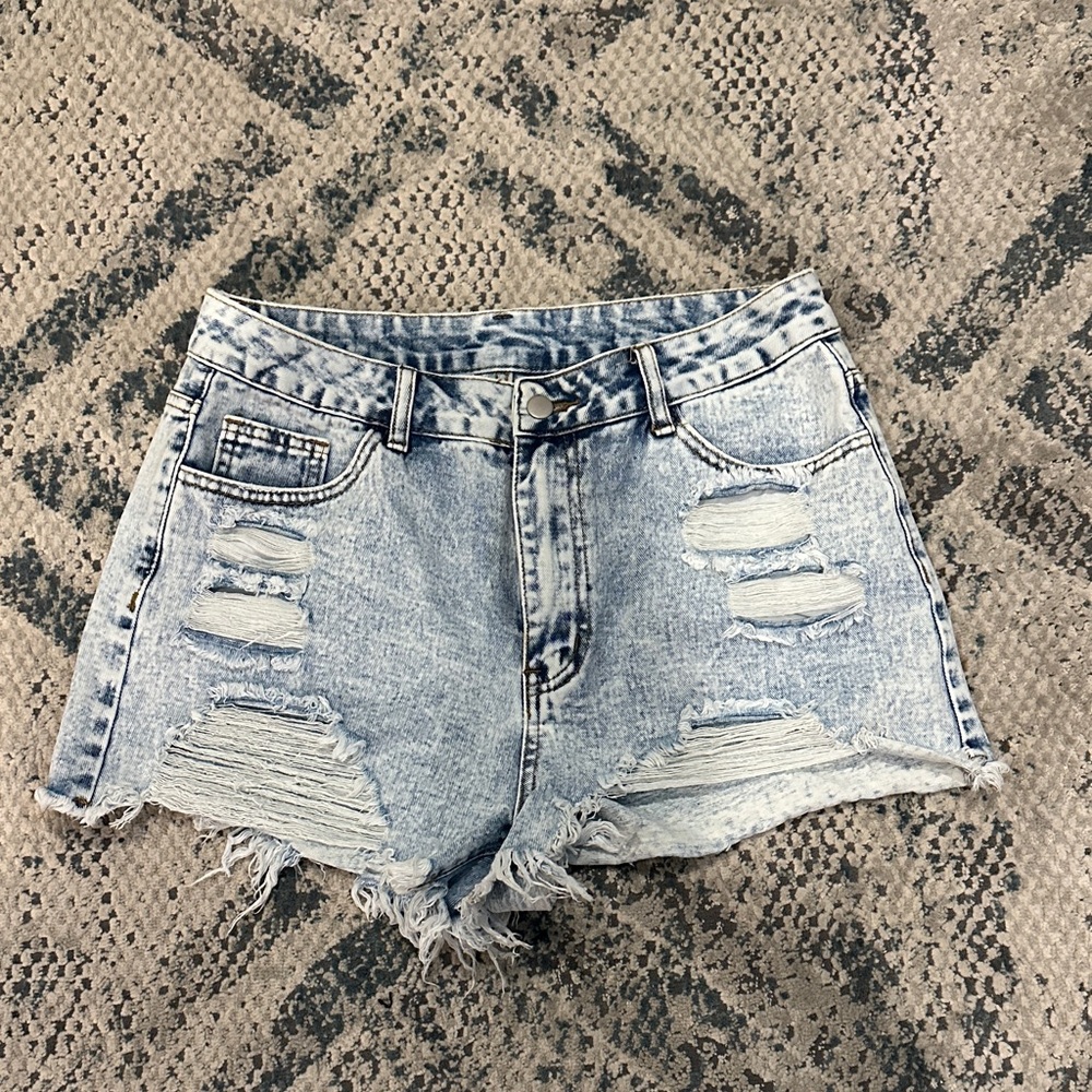 SHEIN Light Wash Ripped Denim Shorts